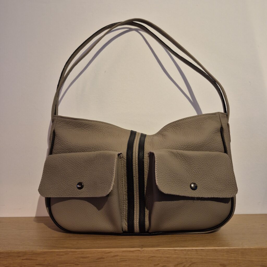 mireille daelman - schoudertas Emma taupe_stripes voorkant